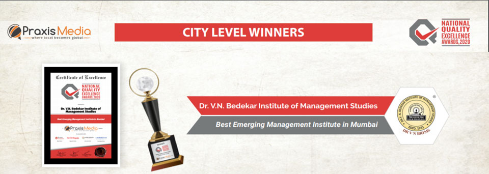 Best Emerging Management Institute in Mumbai - City Level Winner of the National Quality Excellence Awards, 2020